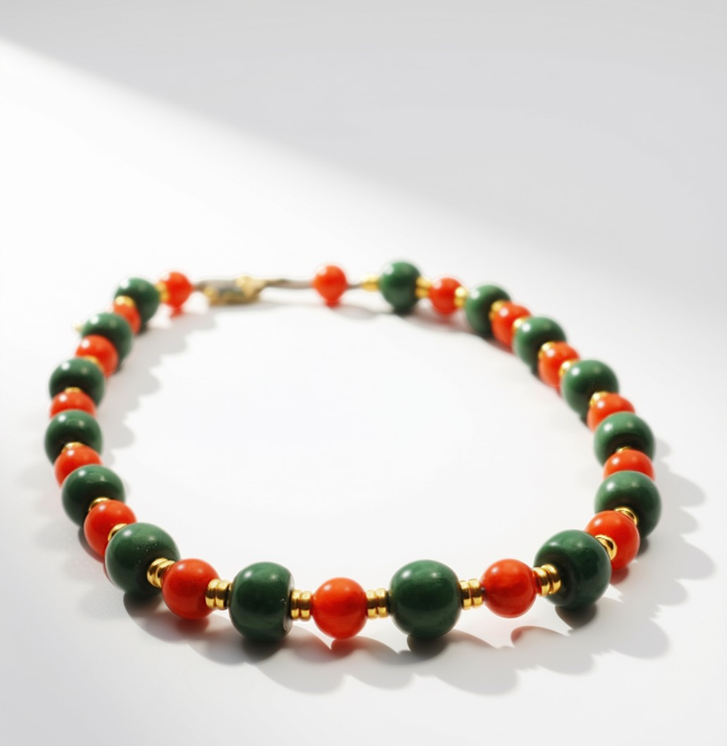 Jaimie Resin Beaded Necklace Forrest Green and Bronze