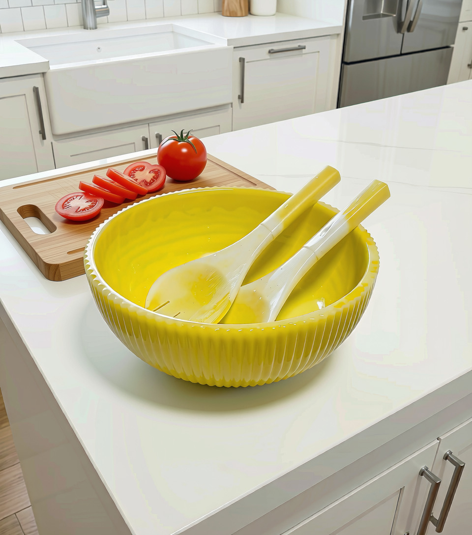 Mosman Large Resin Salad Bowl and Servers Set in Yellow
