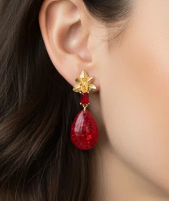 Liza Drop Resin Earrings in Shimmer Red