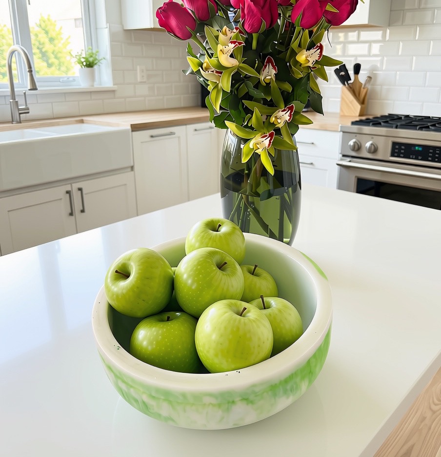 Aberdeen Large Resin Fruit Bowl in White and Grass Green