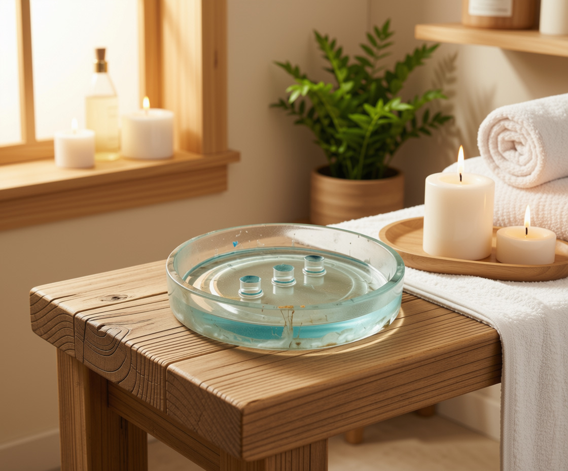 Resin Soap Dish Round in Sea Green White and Gold