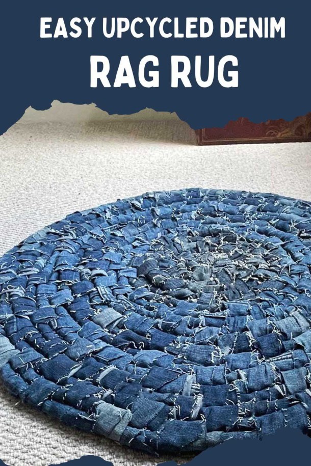 Homemade denim rag rug