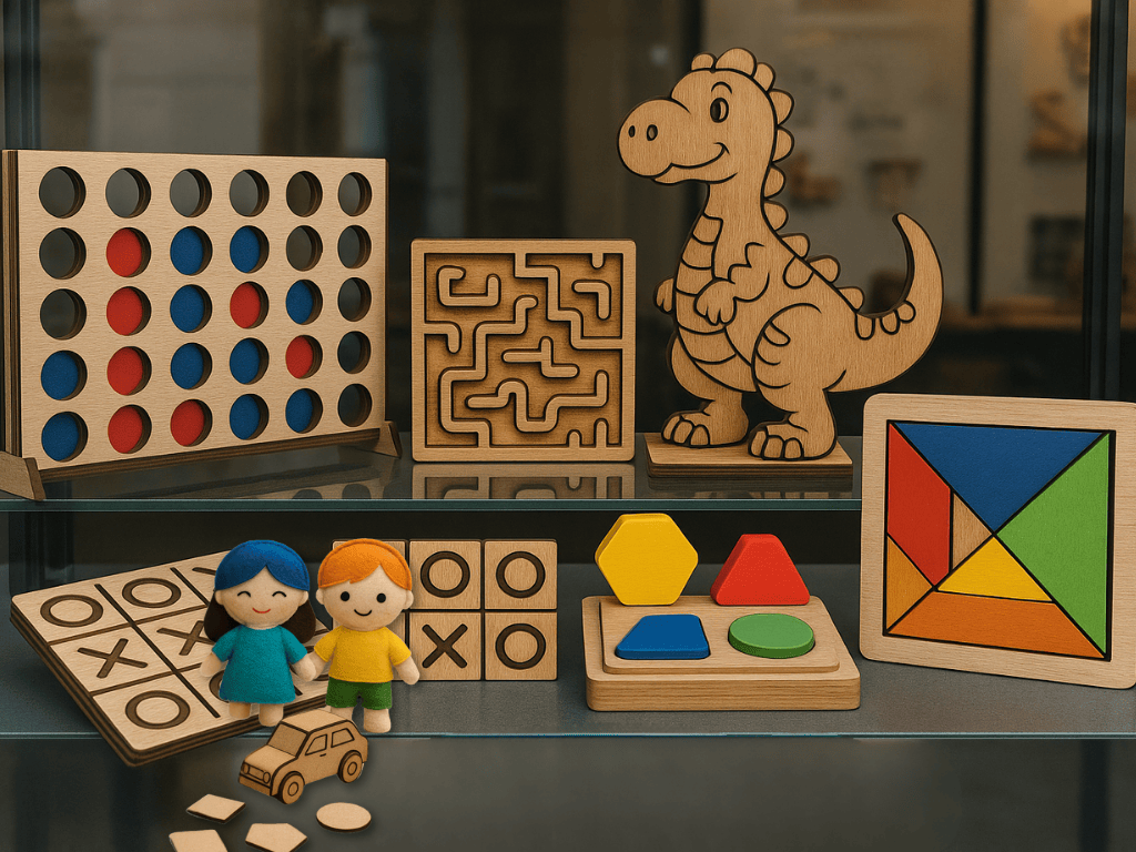 foto gerada por IA com jogos infantis com corte e gravação a laser