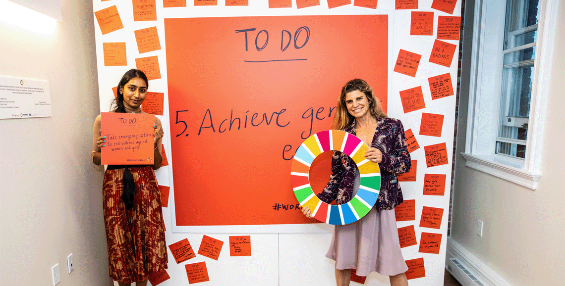Two guests at the Vital Voices Global Headquarters Opening + Festival.