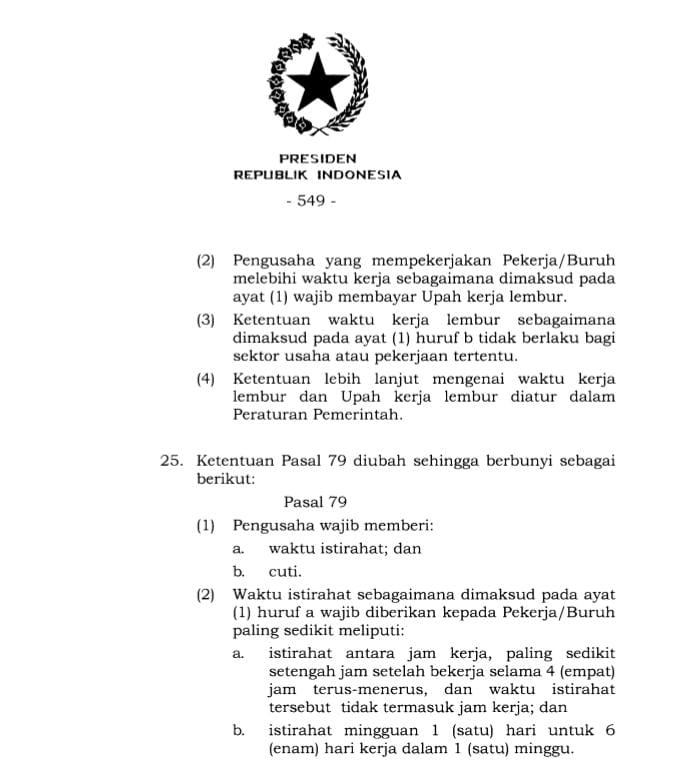 Perppu cipta kerja, hari sabtu bukan lagi hari libur
