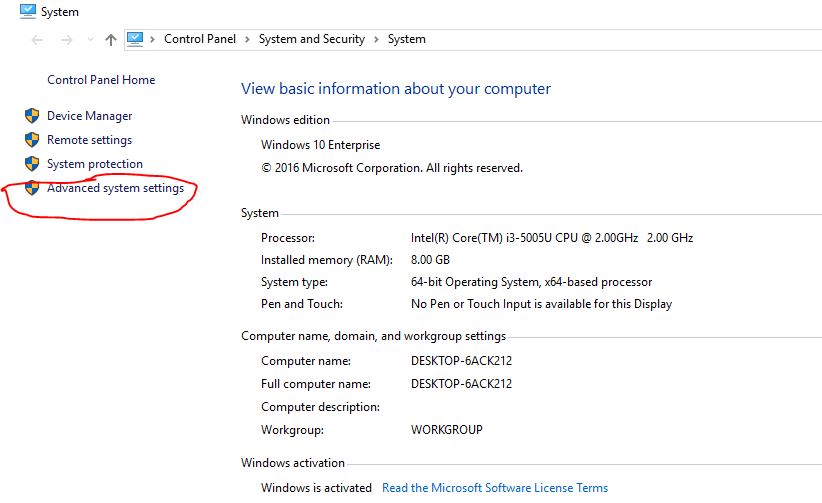 Environment variables location in Windows 10