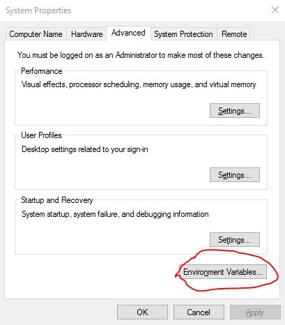 System Properties Box in your system for setting up environment variables