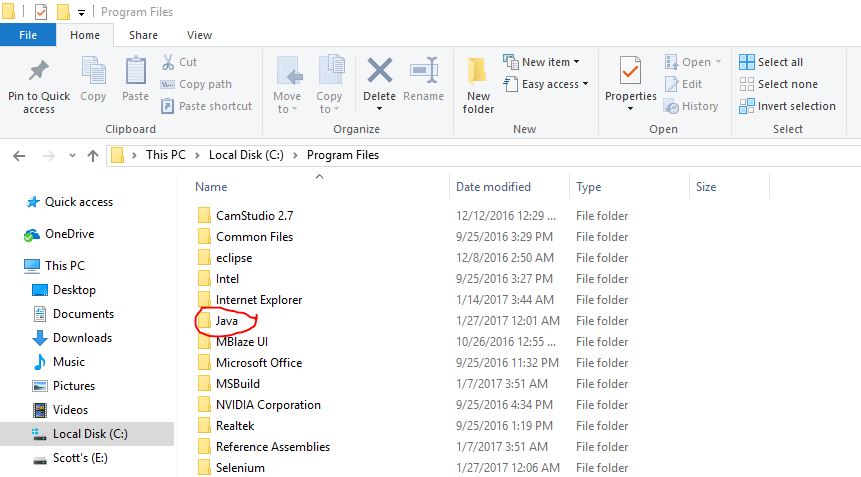 Java folder in your system