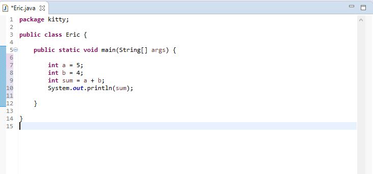 image for an addition program in Java