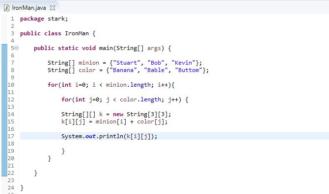multidimensional array example in java