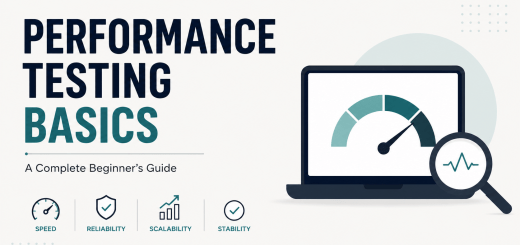 Minimalist illustration representing Performance Testing Basics with speed, reliability, scalability, stability, and performance monitoring