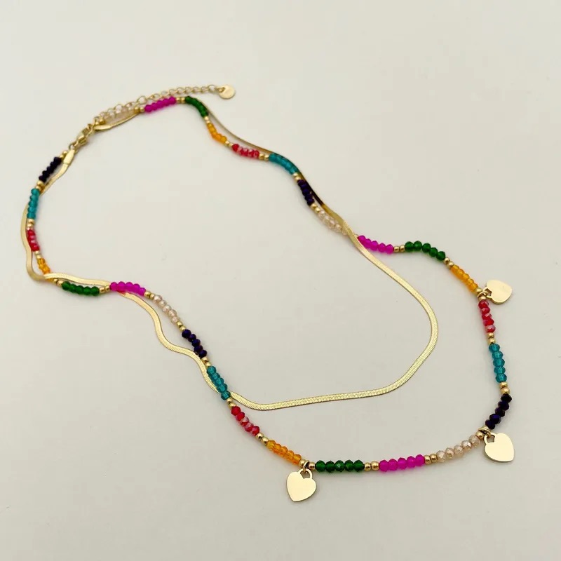 Cadena doble con mullos de colores