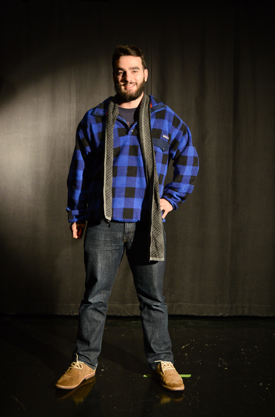 Photo by Joseph Guzy | Photo Editor. This look epitomizes the layered and grunge look that many designers are utilizing this season. The suede chukkas pictured below are always in style, and a scarf is often useful when the temperature gets unexpectedly cold.