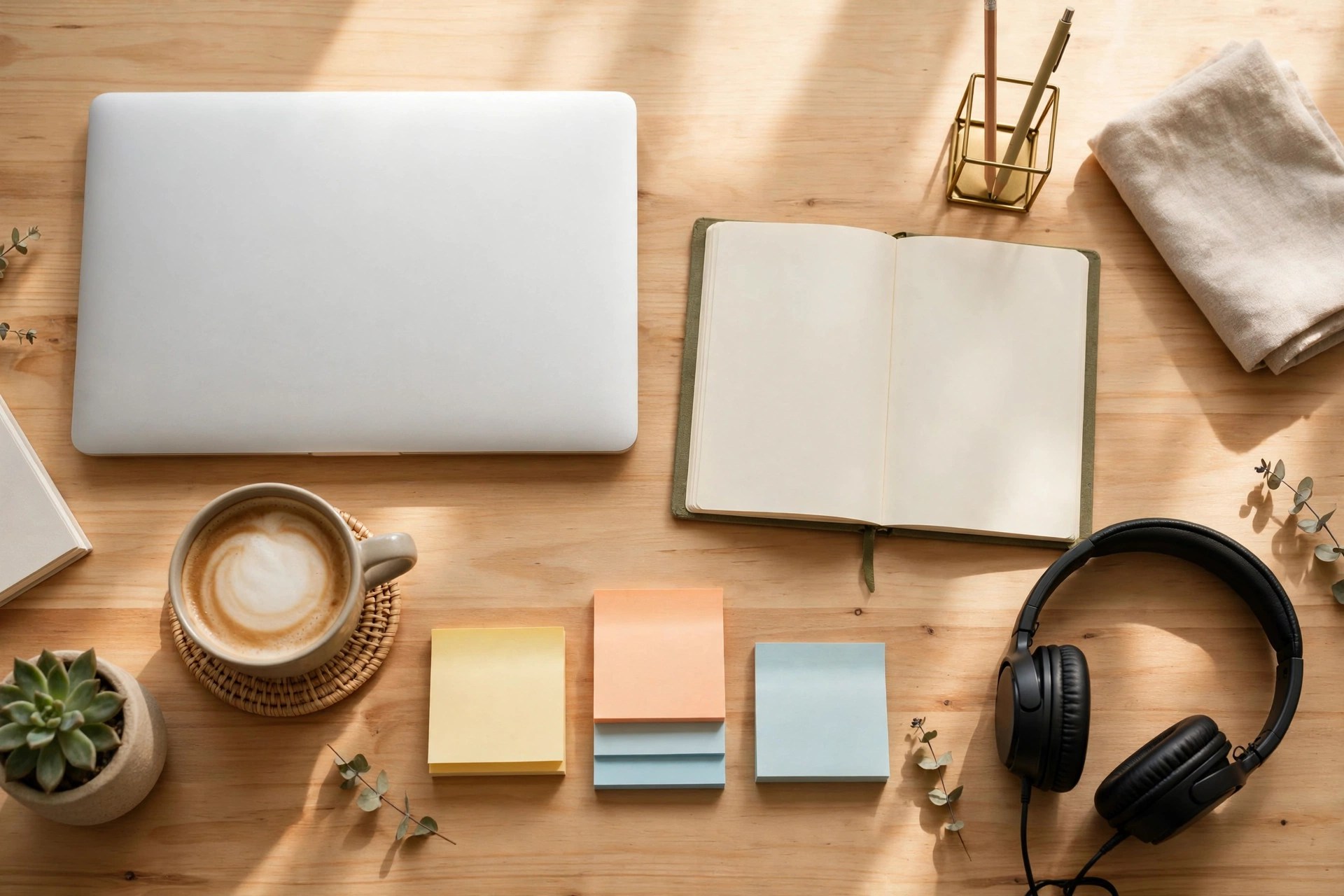 College student's organized desk with laptop and planner — productivity apps