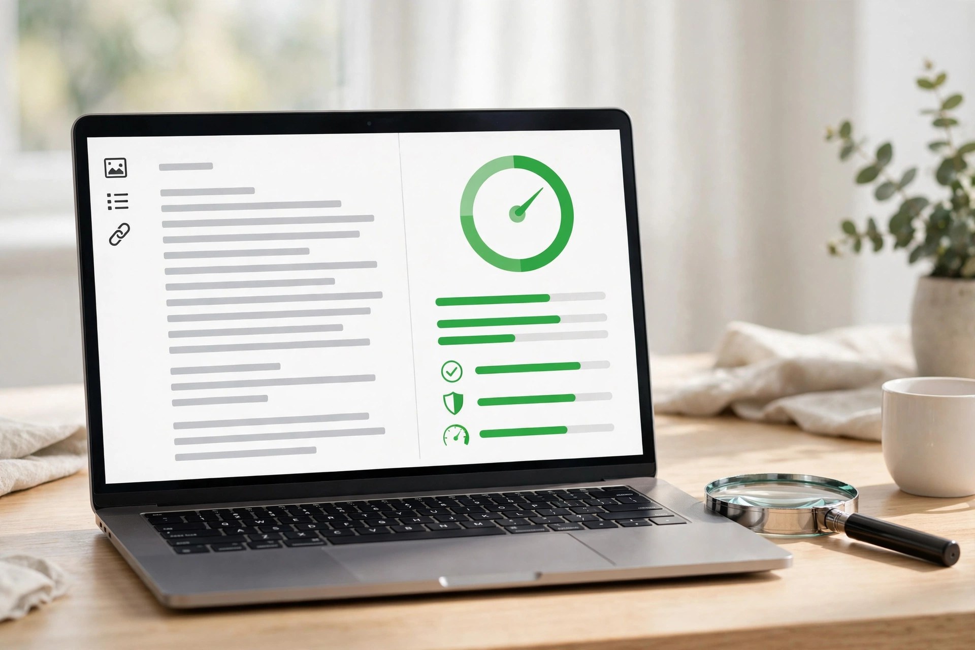 Laptop showing blog SEO analysis — how to use the focus keyphrase in Yoast SEO