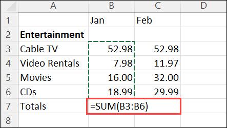 Mircosoft Excel sum formula
