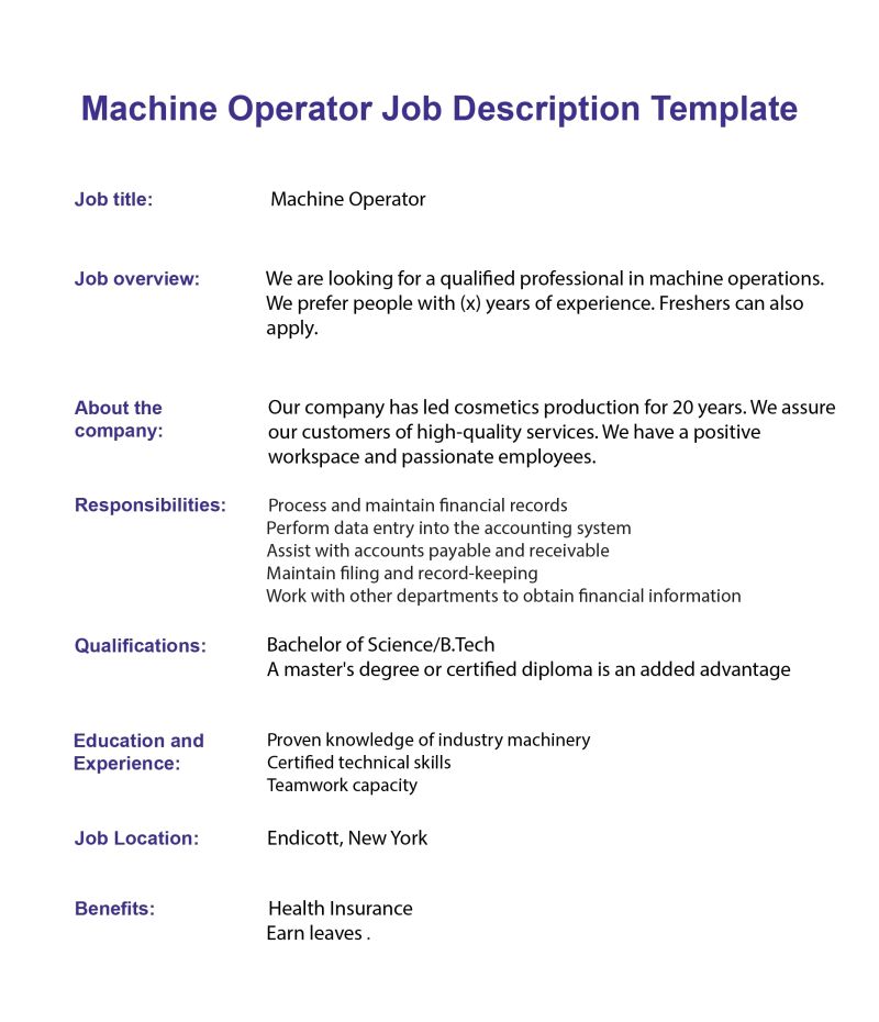 Machine Operator Cv Job Description Sample Guide - Best Space Images in 4K