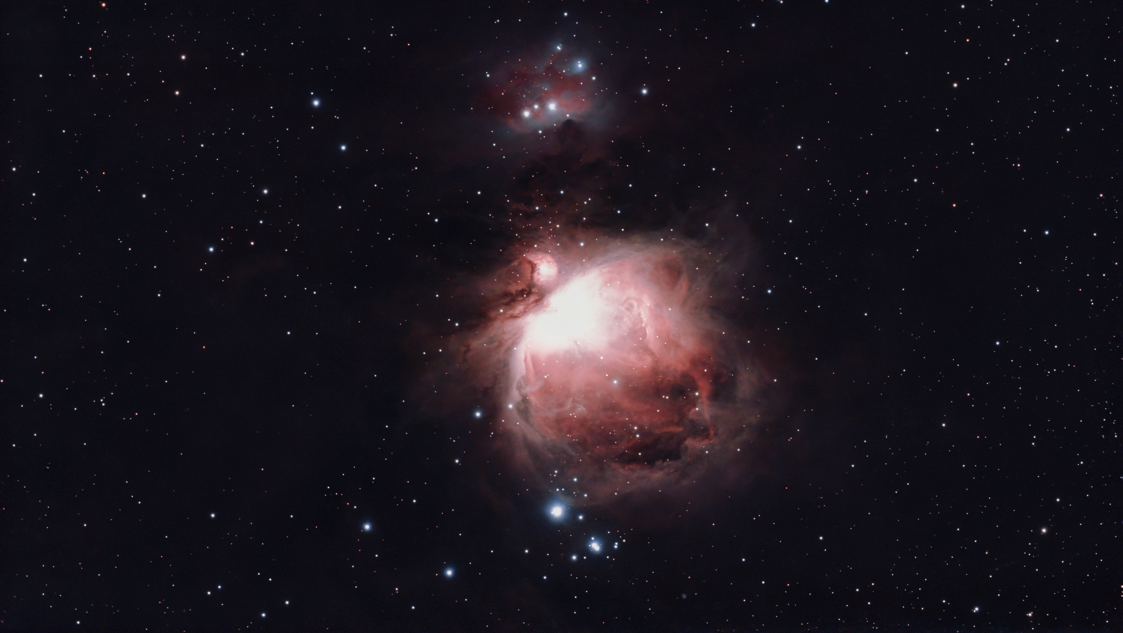 M42 Orion Nebula on the DWARF 3 in EQ mode, 60 second subs, 159 frames, round stars across the full frame