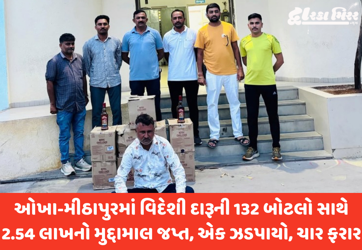 ઓખા-મીઠાપુરમાં એલસીબીની મોટી કાર્યવાહી: વિદેશી દારૂના બે જુદા જુદા કેસમાં કુલ ₹2.05 લાખનો મુદ્દામાલ જપ્ત