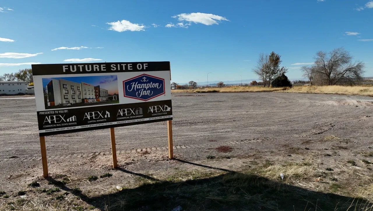 Future site sign for the Hampton Inn & Suites in Fillmore, Utah