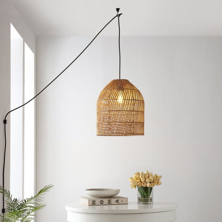 rattan plug in pendant light