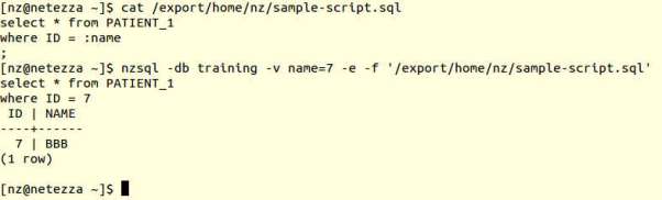 Run Netezza SQL Script File using nzsql Variable Substitution