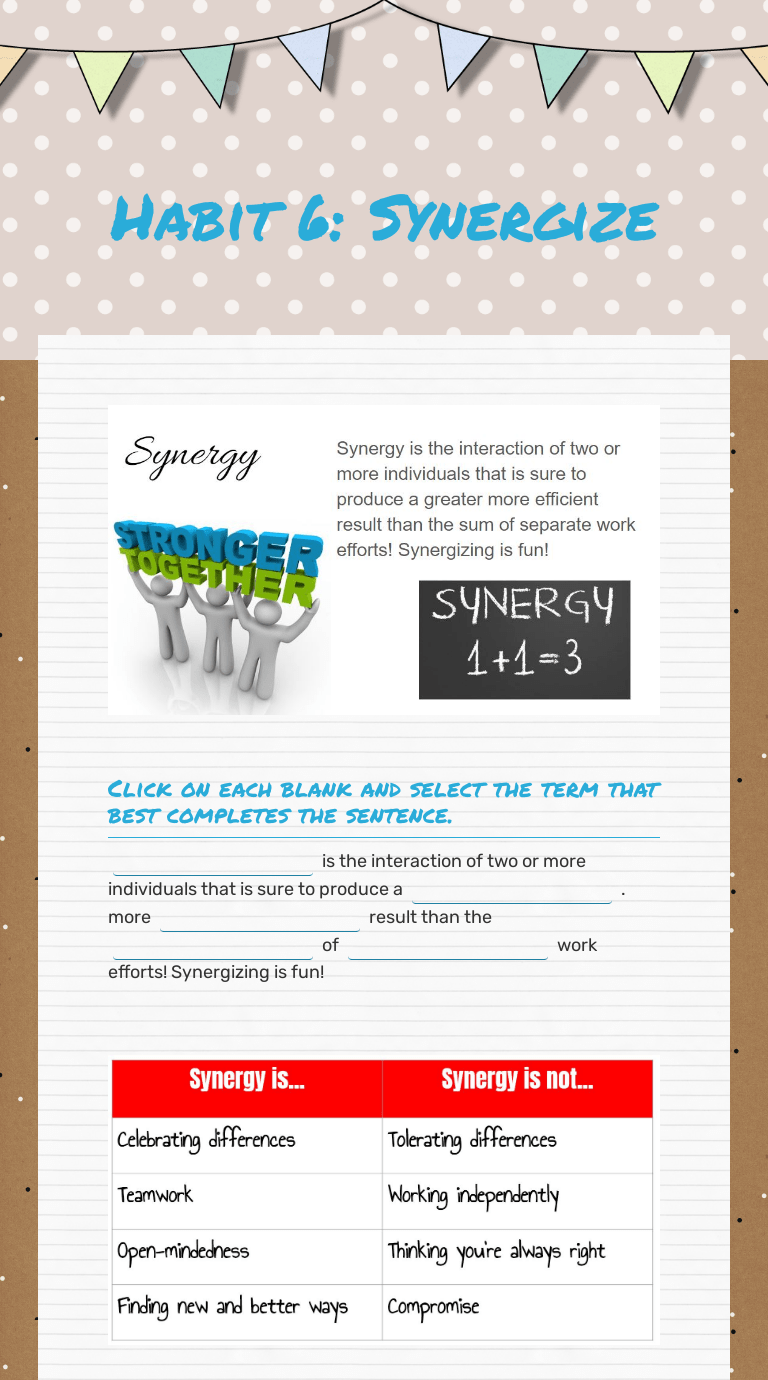 Synergize interactive powerpoint and worksheet. Habit 6 Synergize Interactive Worksheet By Lisa Bales Wizer Me