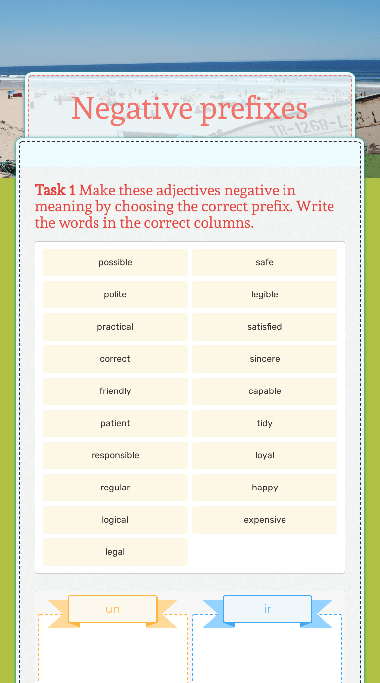 Prefixes( making negative) worksheet english grammar rules, teaching english grammar, . Negative Prefixes Interactive Worksheet By Ana Mari Bajser Wizer Me