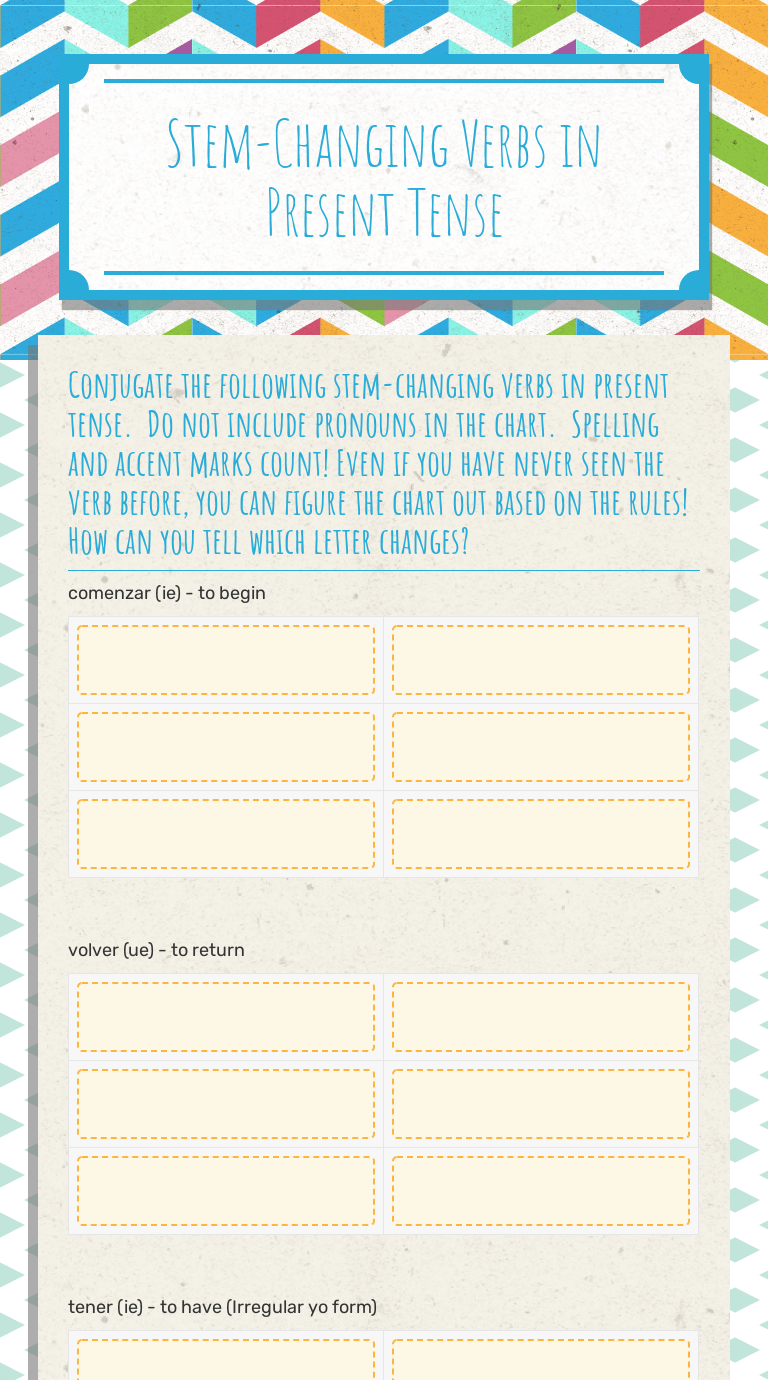stem changing verbs in present tense interactive worksheet by savannah wilson wizer me
