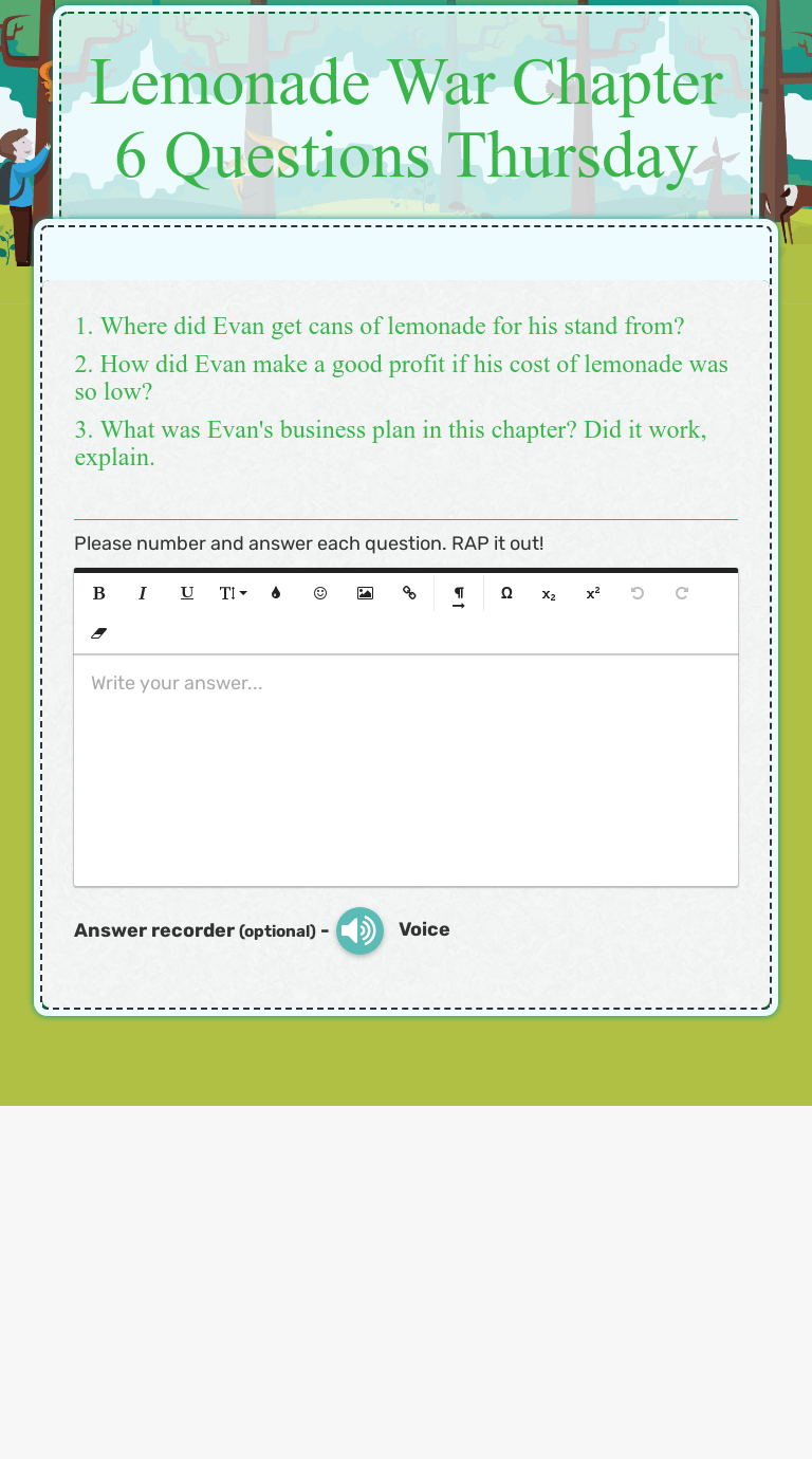 Worksheets and evaluation forms · quizzes · tests. Lemonade War Chapter 6 Questions Thursday Interactive Worksheet By Nicole Kridos Wizer Me