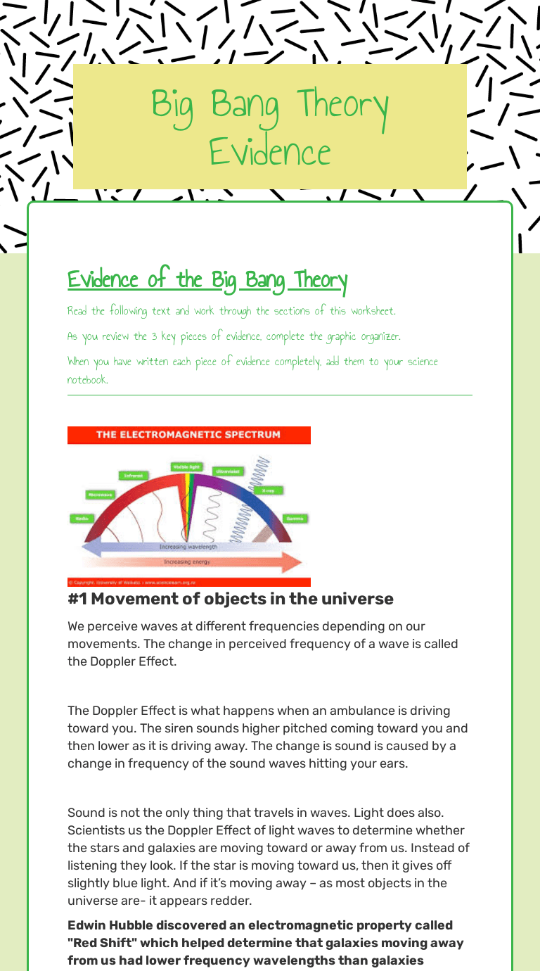 In this lesson, students develop . Big Bang Theory Evidence Interactive Worksheet By Donna Cason Wizer Me