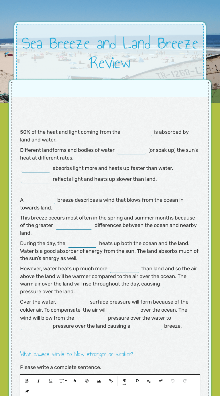 If false, change the underlined word or phrase to make . Sea Breeze And Land Breeze Review Interactive Worksheet By Katherine Howard Wizer Me