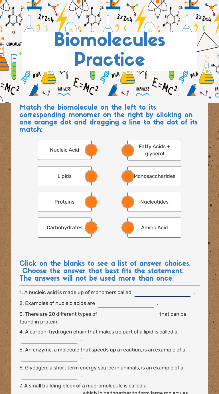 Biomolecules Practice Interactive Worksheet By Anum Jiwani Wizer Me