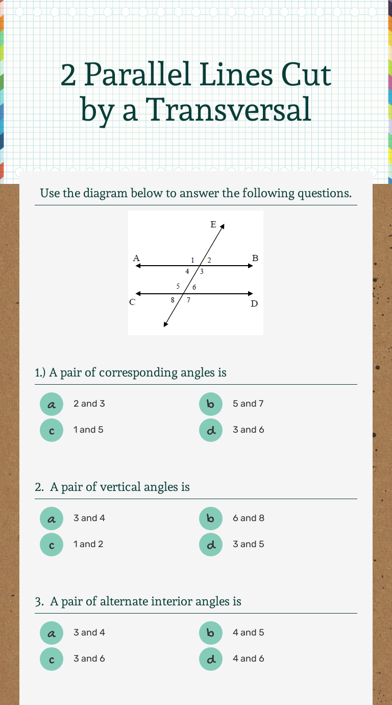 • find angle measures using the theorem. 2 Parallel Lines Cut By A Transversal Interactive Worksheet By Angela Meekey Wizer Me