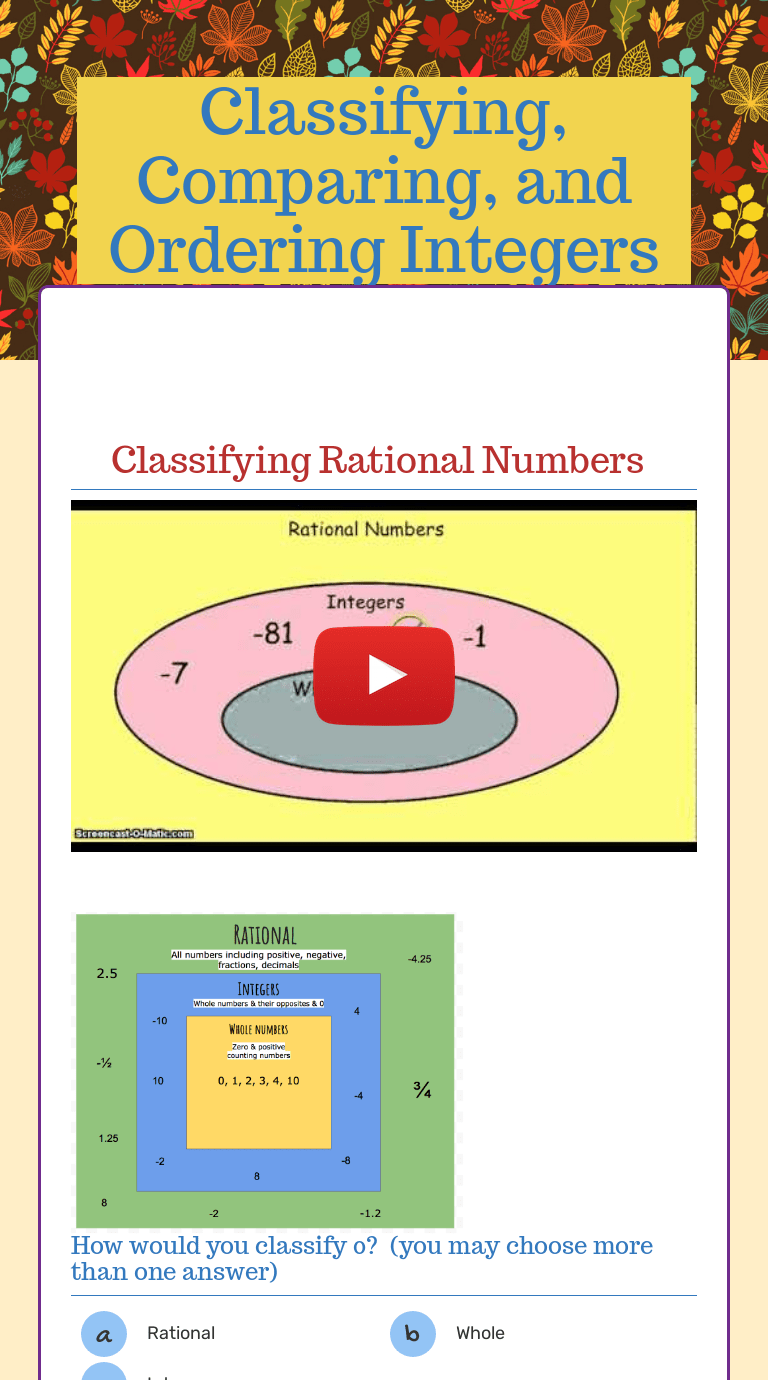 Print pdf, answers on 2nd page print pdf, answers on 2nd page print pdf, answers on 2nd page print pdf, answers on 2nd page print p. Classifying Comparing And Ordering Integers Interactive Worksheet By Caroline Andersen Wizer Me