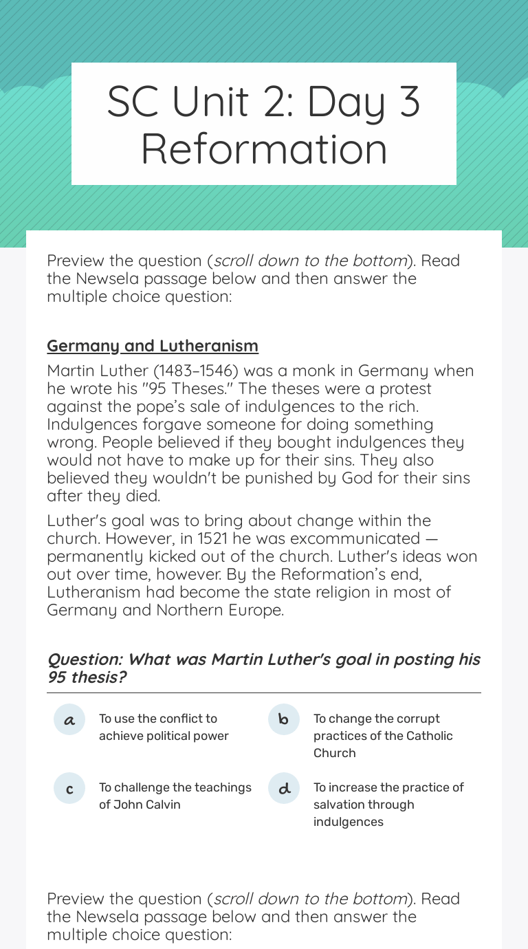 You can find an assortment of printable reading wo. Sc Unit 2 Day 3 Reformation Interactive Worksheet By Cecelia Lamoreau Wizer Me