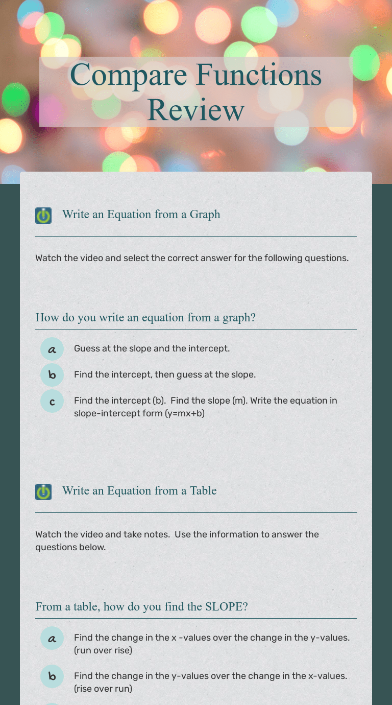 Compare functions review