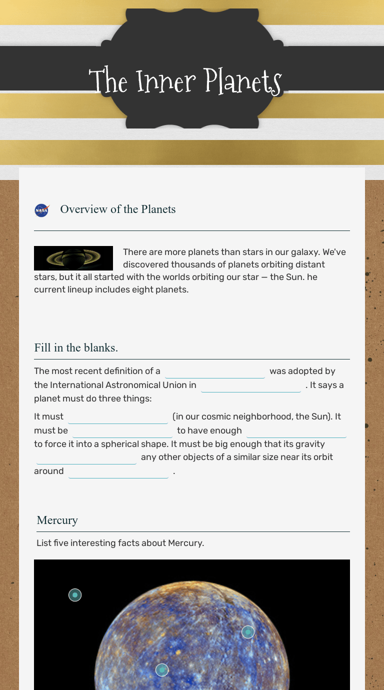 Called the red planet because. The Inner Planets Interactive Worksheet By Clair Brechbill Wizer Me