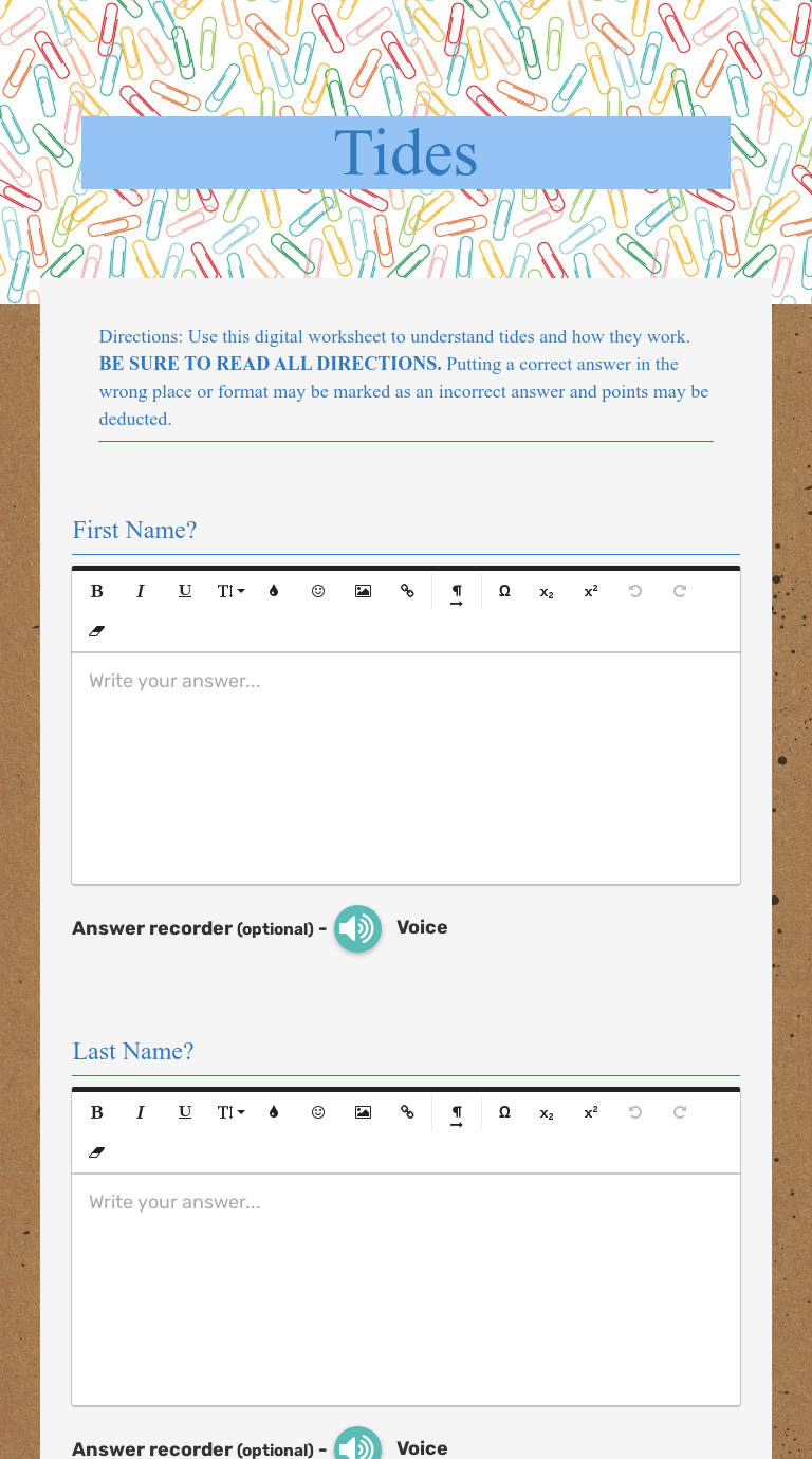 Supplemental material for articles in the science teacher, nsta's journal for high school. Tides Interactive Worksheet By Lee Anne Grissom Wizer Me