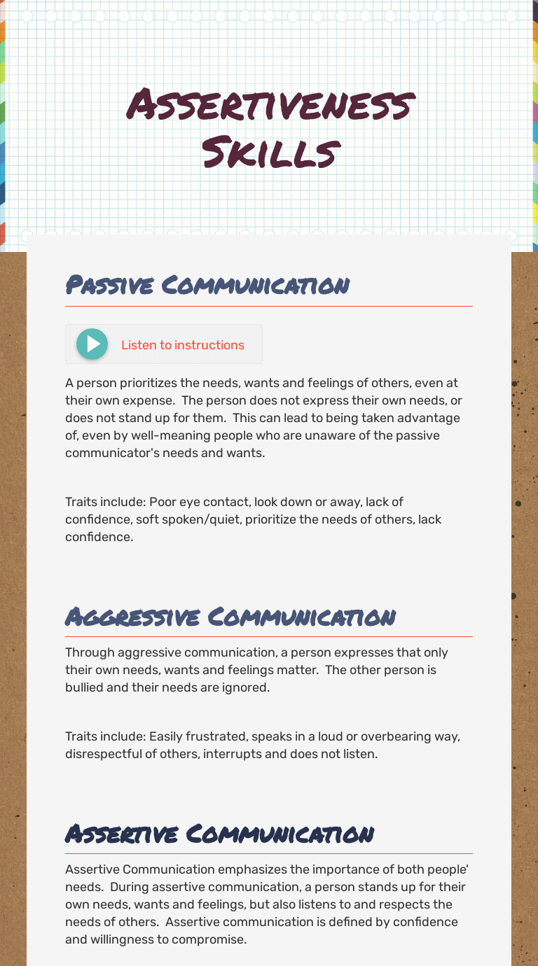 assertiveness skills interactive worksheet by kathy schulte wizer me