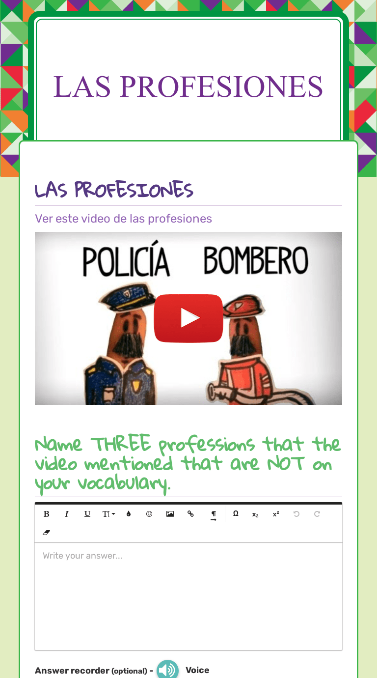 Preguntar y hablar sobre las profesiones y ocupaciones. Las Profesiones Interactive Worksheet By Samantha Roman Wizer Me