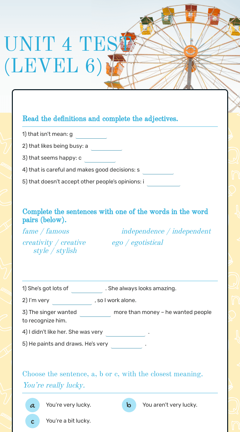 Unit 4 test (level 6)