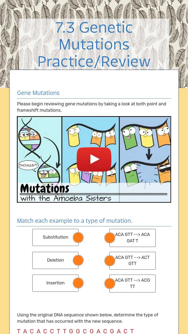 Then, do the same for each mutated . Genetic Mutations Practice Review Interactive Worksheet By Laura Delawder Wizer Me