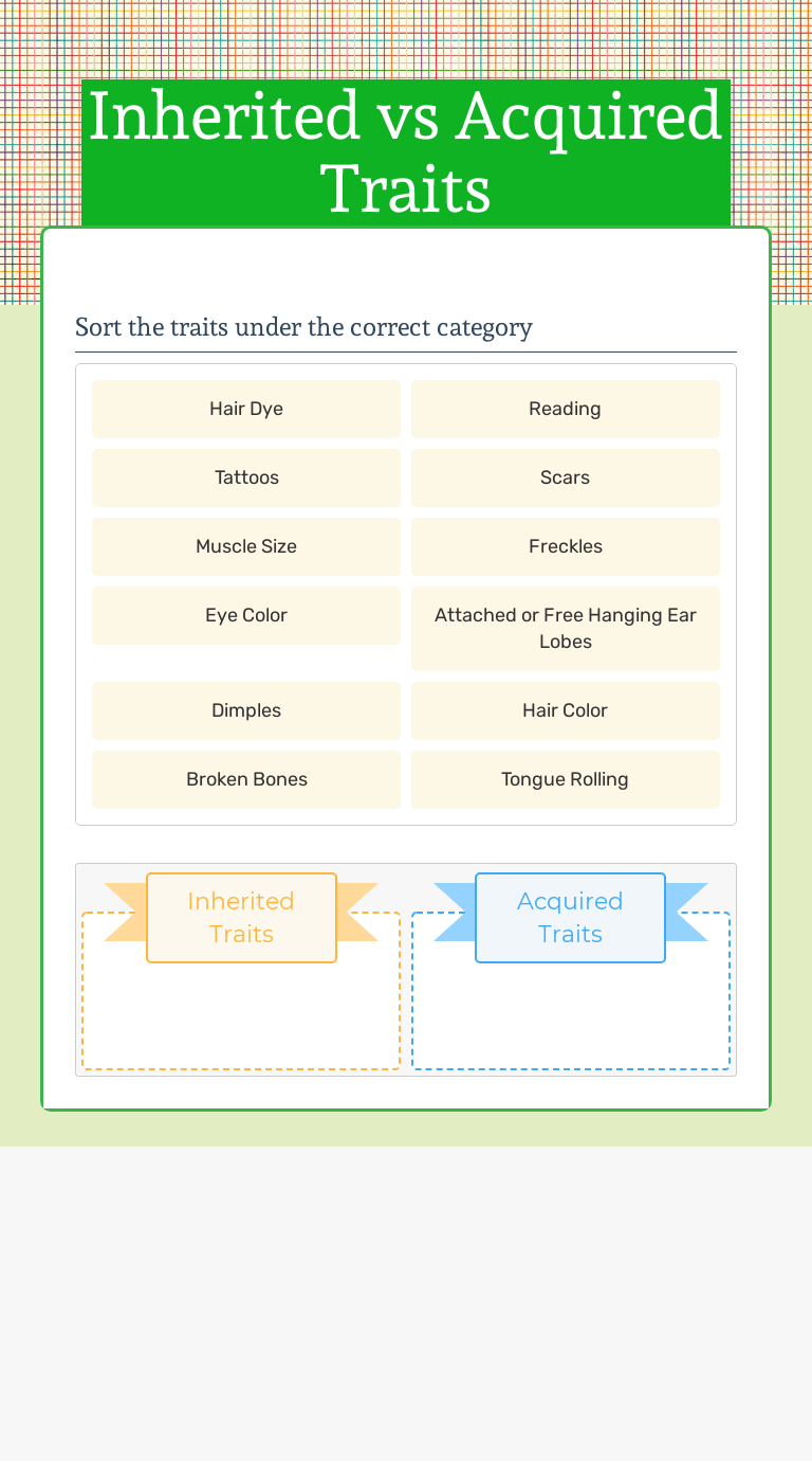 Your final grade will be composed of your lecture grade (60%) and your lab grade (40%); Inherited Vs Acquired Traits Interactive Worksheet By Amanda Bartz Wizer Me