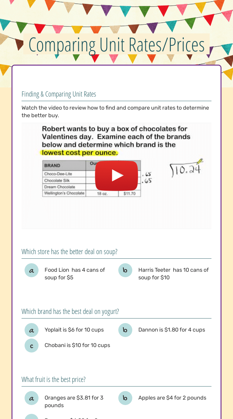 Comparing unit rates/prices