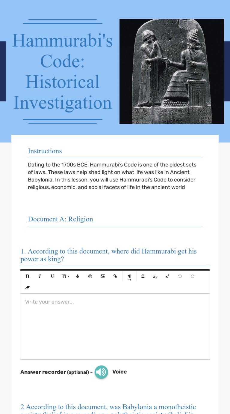 Breaking them comes with certain punishments. Hammurabi S Code Historical Investigation Interactive Worksheet By Austin Tannous Wizer Me