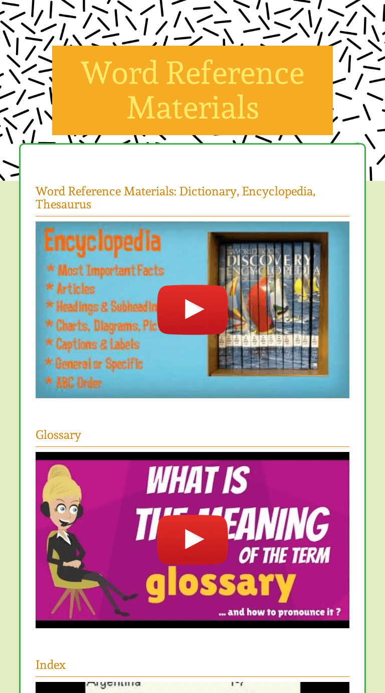 Encyclopedias, dictionaries, handbooks, and more!: Word Reference Materials Interactive Worksheet By Samantha Mouser Wizer Me