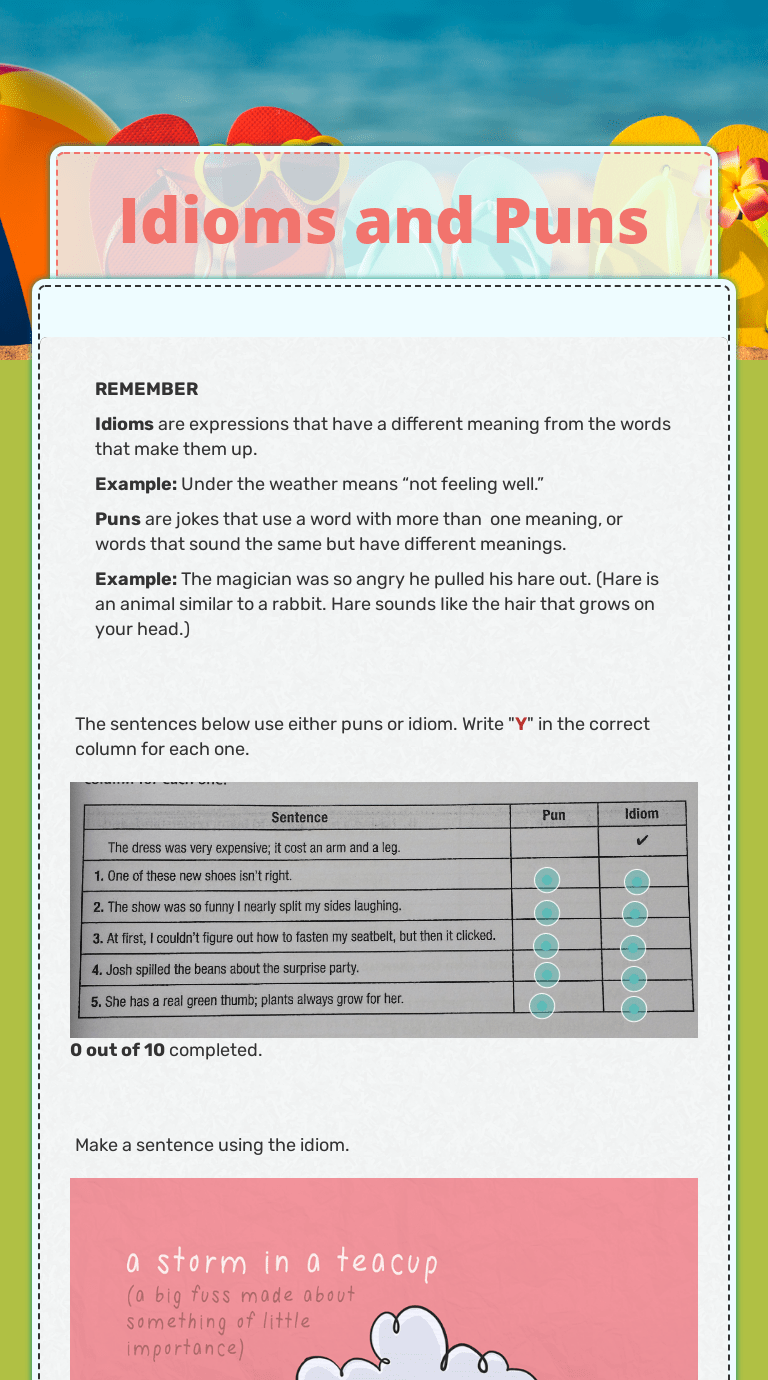 Which word contains the pun in this phrase spoken by mercutio after he is fatally stabbed in . Idioms And Puns Interactive Worksheet By Faye Yang Wizer Me