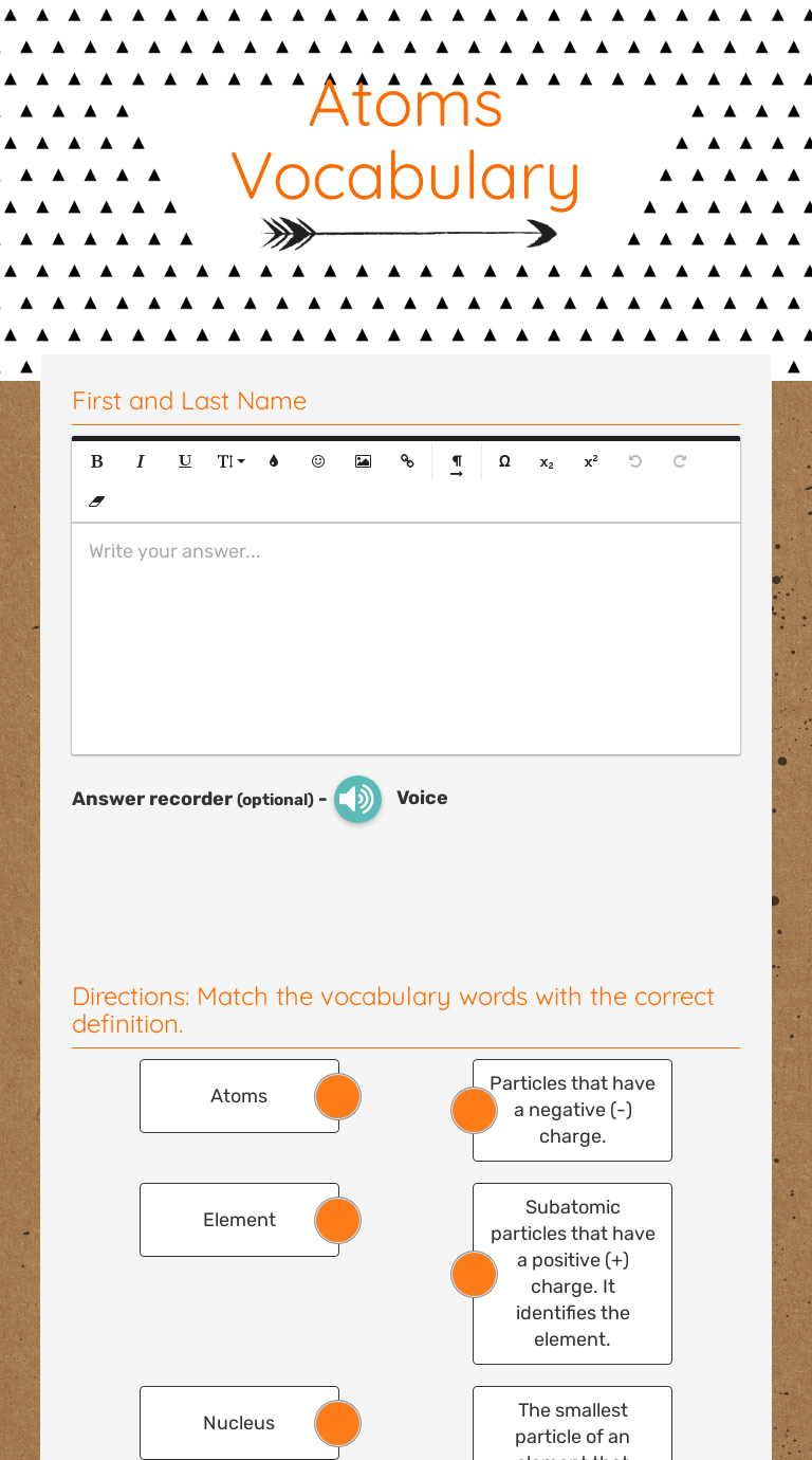 Use your notes from the atomic structure program to answer the . Atoms Vocabulary Interactive Worksheet By Billy Morgan Wizer Me