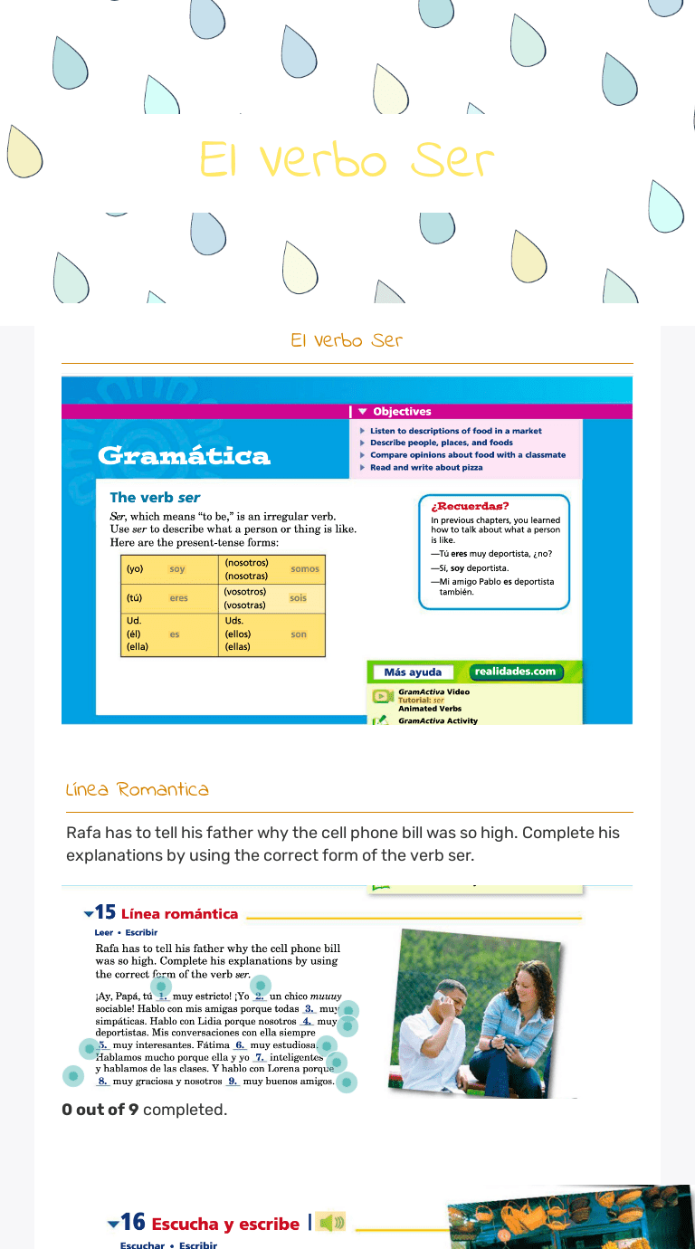 Unidad léxica estable formada de dos o más palabras que funciona como. El Verbo Ser Interactive Worksheet By Gladys Fonseca Wizer Me